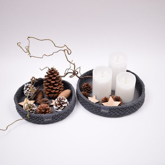 Decoratiemanden met ronde leren bodem - Kerst
4
