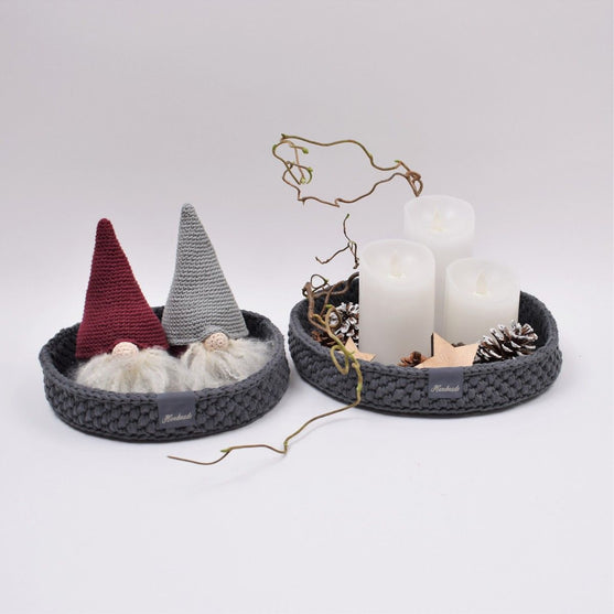 Decoratiemanden met ronde leren bodem - Kerst
5