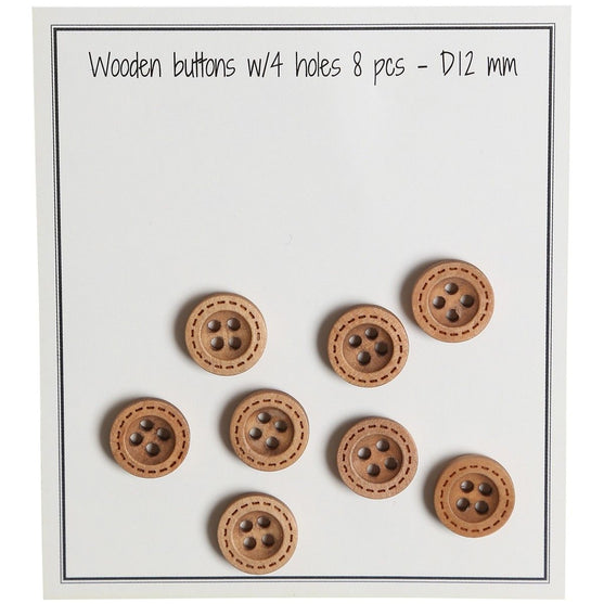 Houten knopen - Round Groove - Stekenpatroon - 8 stuks - Go Handmade
3