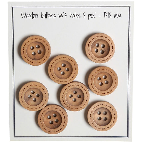 Houten knopen - Round Groove - Stekenpatroon - 8 stuks - Go Handmade
2