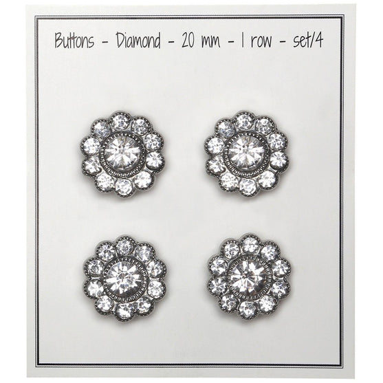 Bling Knopen - Grote stenen - Zilver - 4 stk. - Go Handmade
3