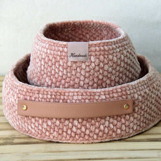 Moss Stitch Manden met PU-leerbundel - universele
3