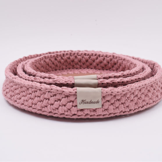 Decoratiemanden met ronde leren bodem
5