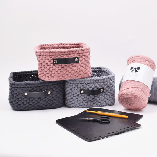 Bewaarmandje met leren bodem - Vierkant - Klein