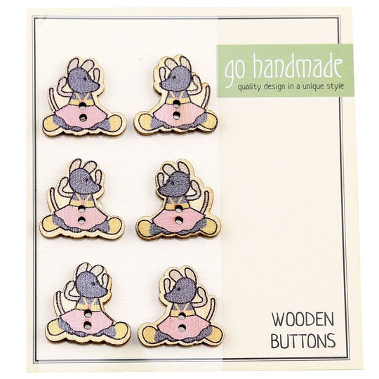 Houten knopen - Muis Ella - 6 stuks, 20 mm - Go Handmade