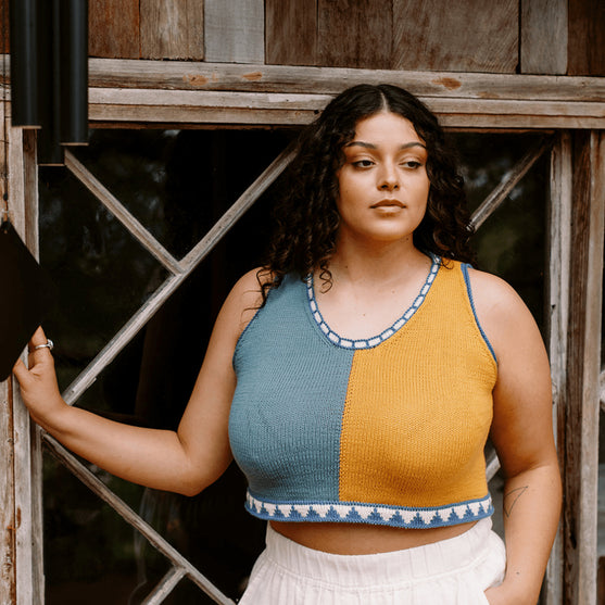 

Bevelled Tank - Mouwloze Intarsia Top
1