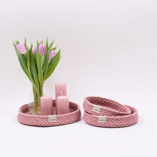 Decoratiemanden met ronde leren bodem